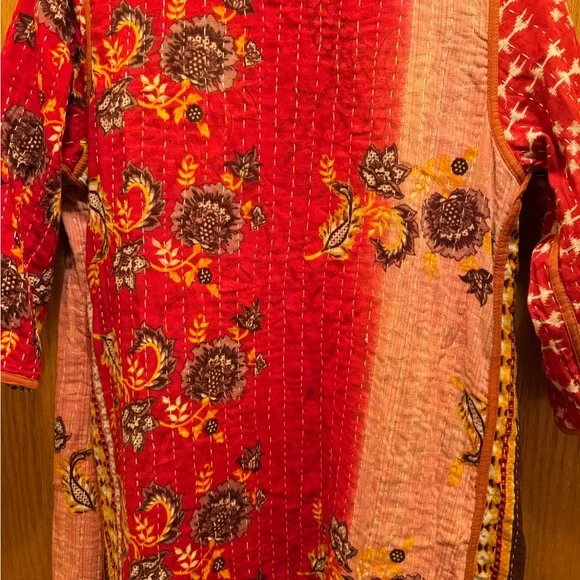 132 KANTHA Fitted Long 3/4 Sleeve Cardigan Reversible Handmade one of a kind 🌸 - Picture 10 of 11